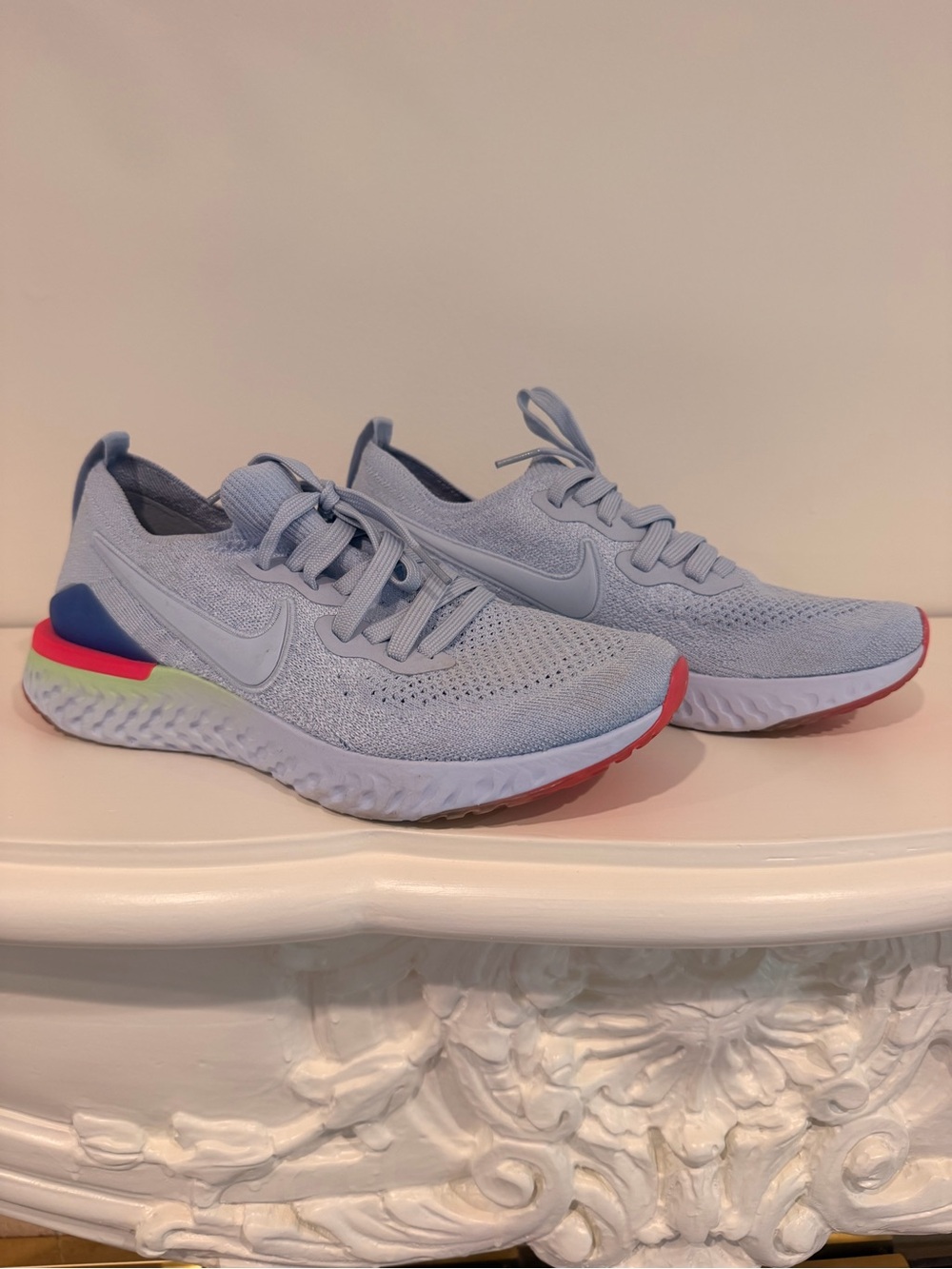 Nike Women’s Epic React Flyknit Running Shoes - Light Blue with Neon Accents